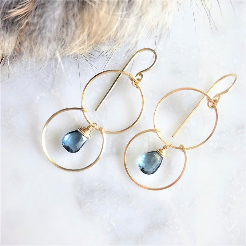 14kgf*London Blue Topaz W ring pierced earring/earring - Earrings & Clip-ons - Gemstone Blue