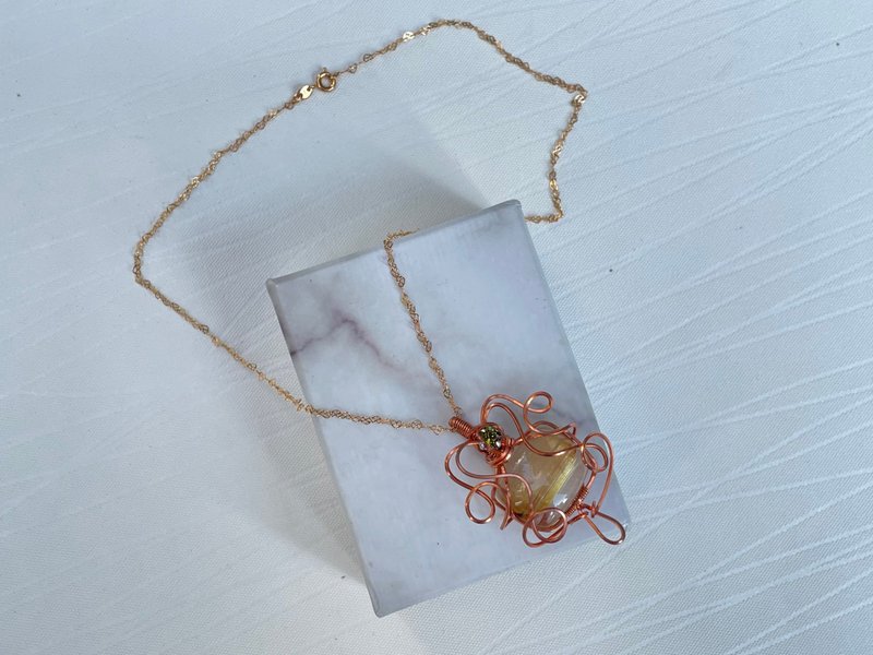 230346 wire wrapping 金髮晶 銅線 繞線 吊墮 - 項鍊 - 銅/黃銅 黃色