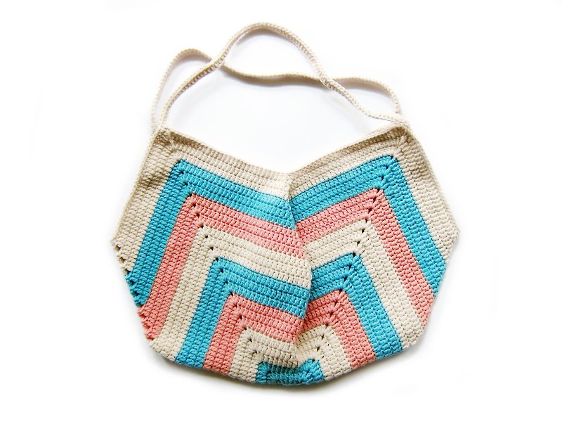 Tote bag shopping bag bag 100% cotton wool hand crochet bag three-color version - กระเป๋าแมสเซนเจอร์ - ผ้าฝ้าย/ผ้าลินิน หลากหลายสี
