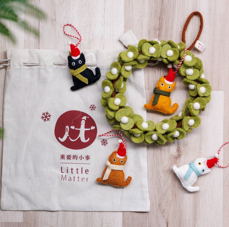 羊毛氈聖誕吊飾 聖誕小貓 - 吊飾/掛飾 - 羊毛 多色