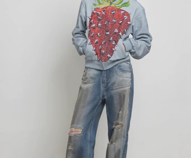 Punk Strawberries Hoodie Punk strawberry crack print short