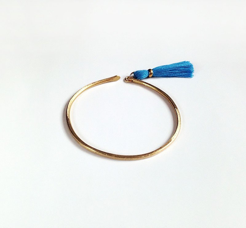 [ Blue Feet ] hand-made brass tassel blue tassel temperament three bracelets - Bracelets - Other Metals Blue