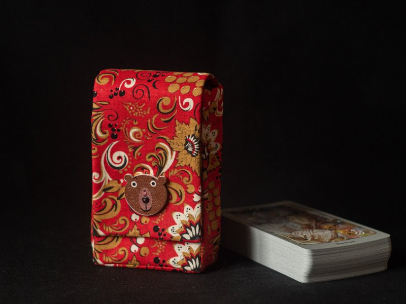 Russian Bear Red Cotton Tarot Cards Case Oracle Deck Pouch Tarot Deck Holder - Other - Cotton & Hemp Red