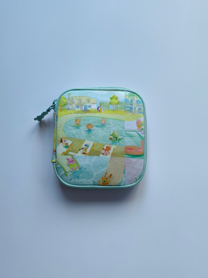 Japanese Matsuura fabric | Summer swimming pool | Fabric coin purse/small card holder/storage bag - กระเป๋าใส่เหรียญ - ผ้าฝ้าย/ผ้าลินิน 