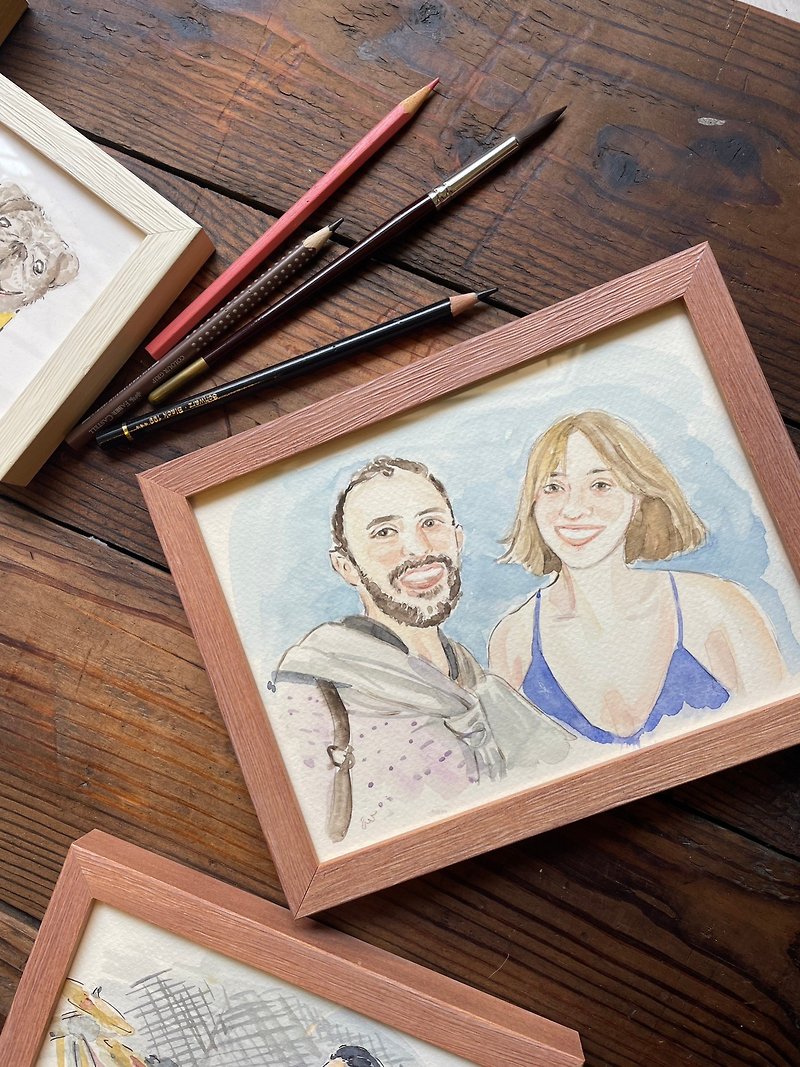 Watercolor hand-painted 12X17cm hand-painted gift please contact the designer before placing an order - Customized Portraits - Paper 