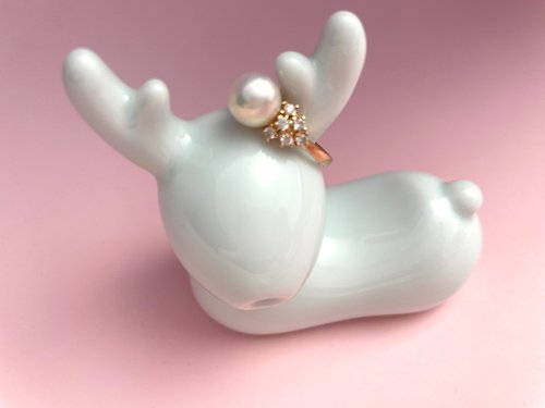 Athena珍珠設計 王冠 天然海水珍珠 akoya 青花粉 S925銀 戒指