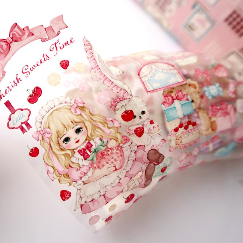 【Cherish Sweets Time】型抜き 水晶インク 白インク PETテープ　CHO191B - 紙膠帶/和紙/PET - 防水材質 粉紅色