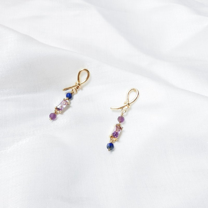 【Veverka】Interweaving- Amethyst lapis lazuli earrings s925 Silver needle earring accessories - ต่างหู - เครื่องประดับพลอย สีม่วง