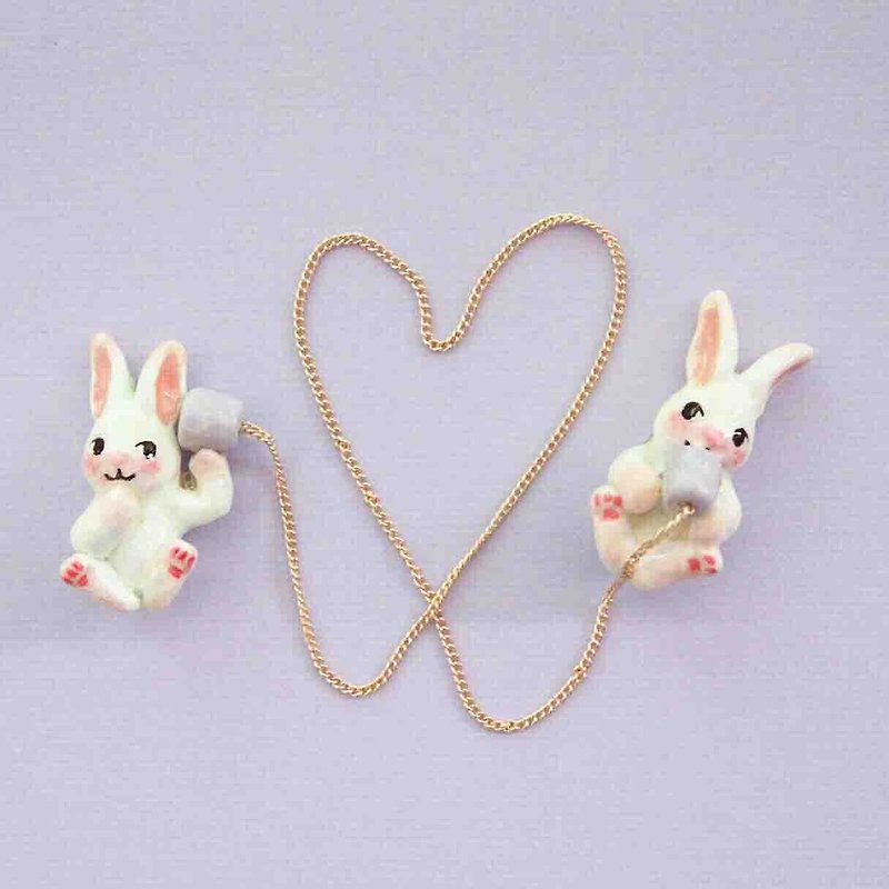 小兔子的傳聲筒 領針 / 胸針 - 領帶/領帶夾 - 黏土 粉紅色
