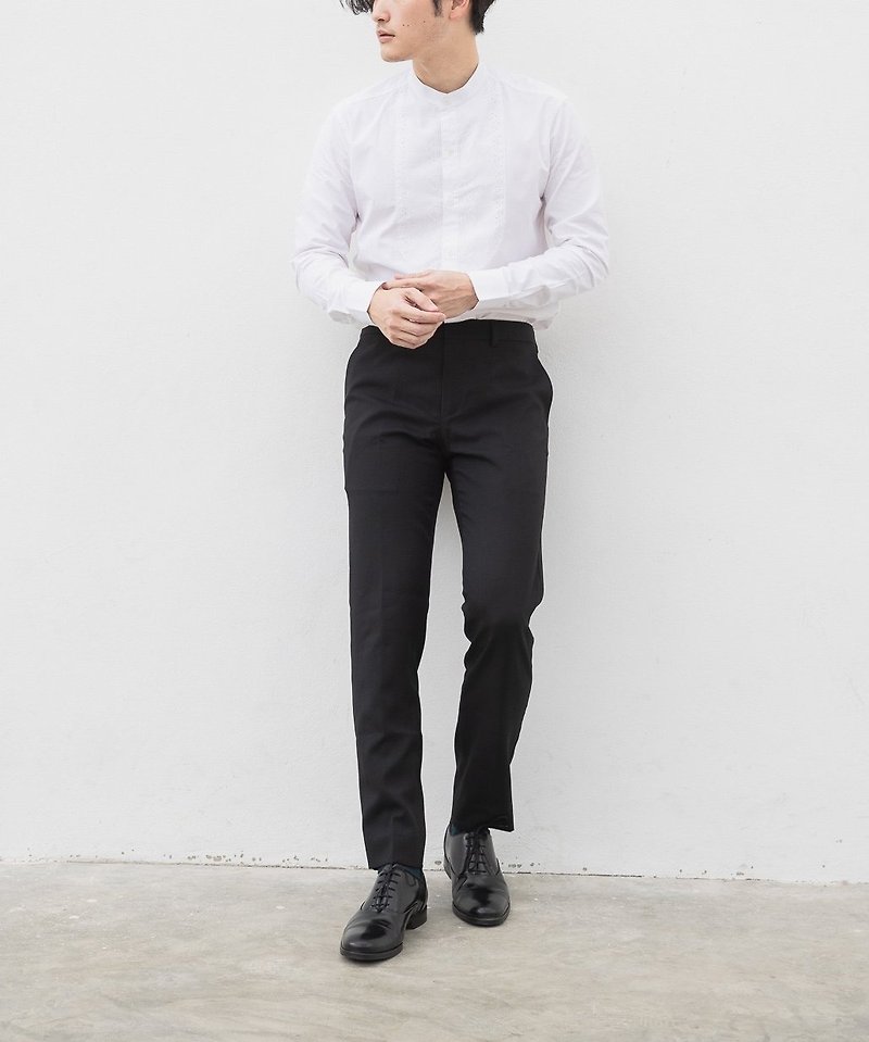 Black - tailored trousers material - กางเกงขายาว - ผ้าฝ้าย/ผ้าลินิน สีดำ
