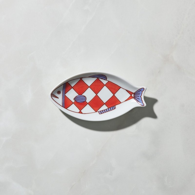 Nippon Haru Kutani Grill-Fish Small Plate-Diamond Pattern - Plates & Trays - Porcelain White