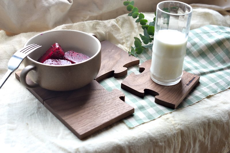 Jigsaw puzzle mat / coaster / walnut / handmade / wood products / MoziDozen - ผ้ารองโต๊ะ/ของตกแต่ง - ไม้ สีนำ้ตาล