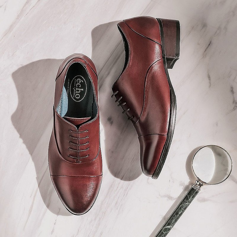 E cho retro rate minimalist plain Oxford shoes Ec32 Bordeaux - รองเท้าลำลองผู้หญิง - หนังแท้ สีแดง