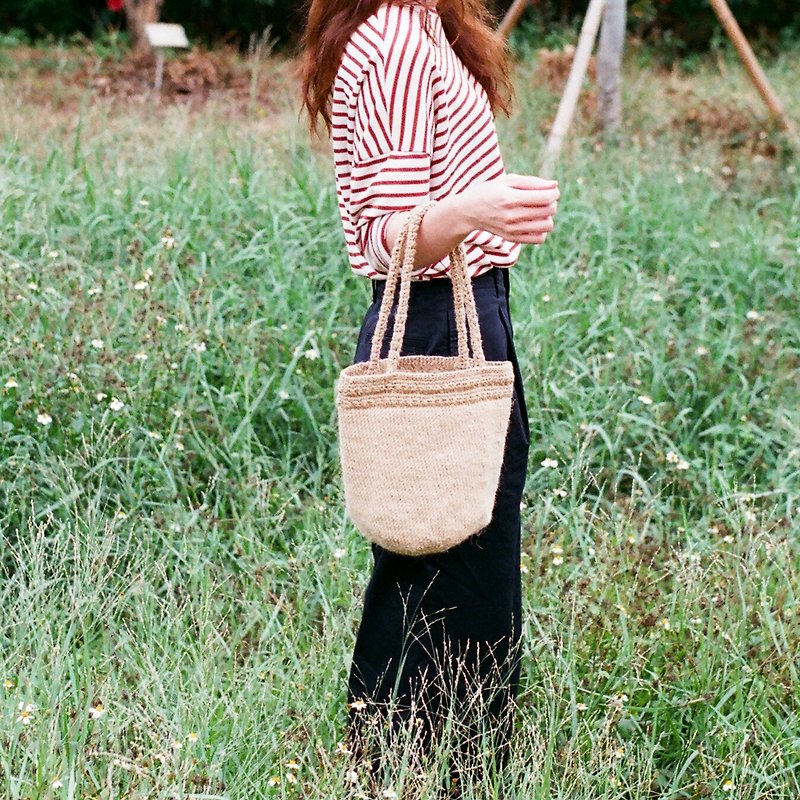 Lace bun bag / primary color hemp rope weaving / - Handbags & Totes - Cotton & Hemp 