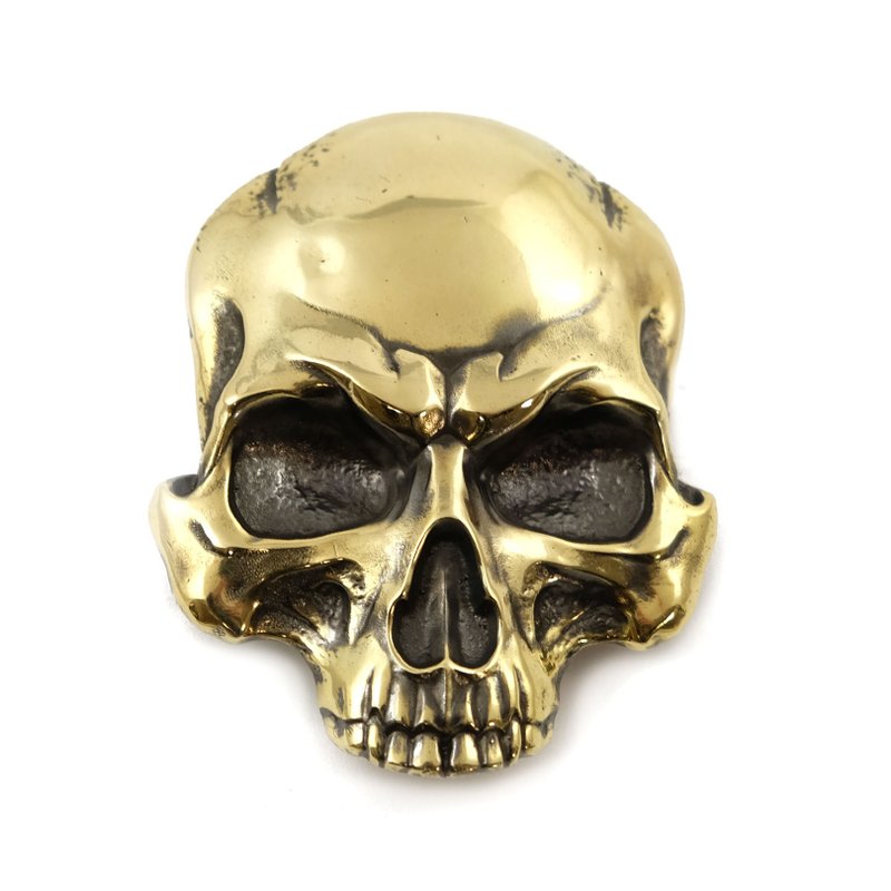 Skull solid brass belt buckle, skull belt accessory - เข็มขัด - วัสดุอื่นๆ สีทอง