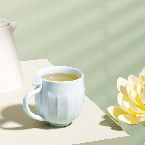 東作家 荷影 陶瓷水杯女辦公室中式簡約純色馬克杯咖啡杯創意禮物