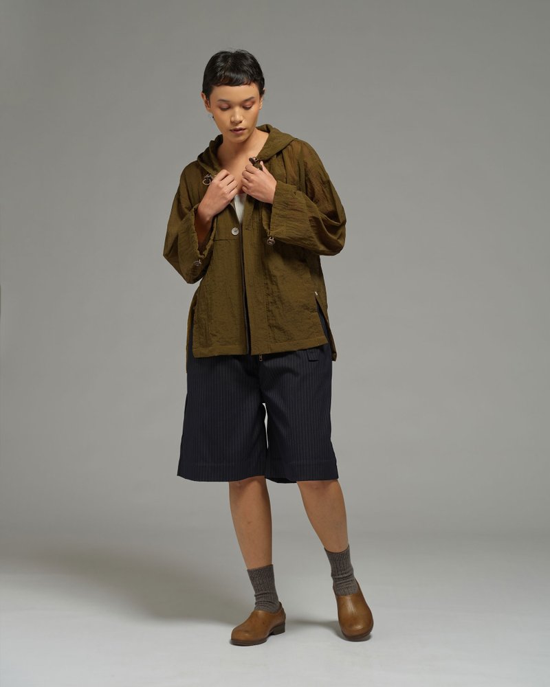 Unisex: The Hooded Jacket (Dark Olive) - 女大衣/外套 - 尼龍 多色