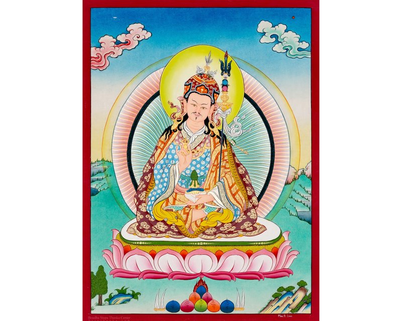 Handcrafted Guru Thangka Authentic Tibetan Painting for Divine Inspiration - Wall Décor - Other Materials Multicolor