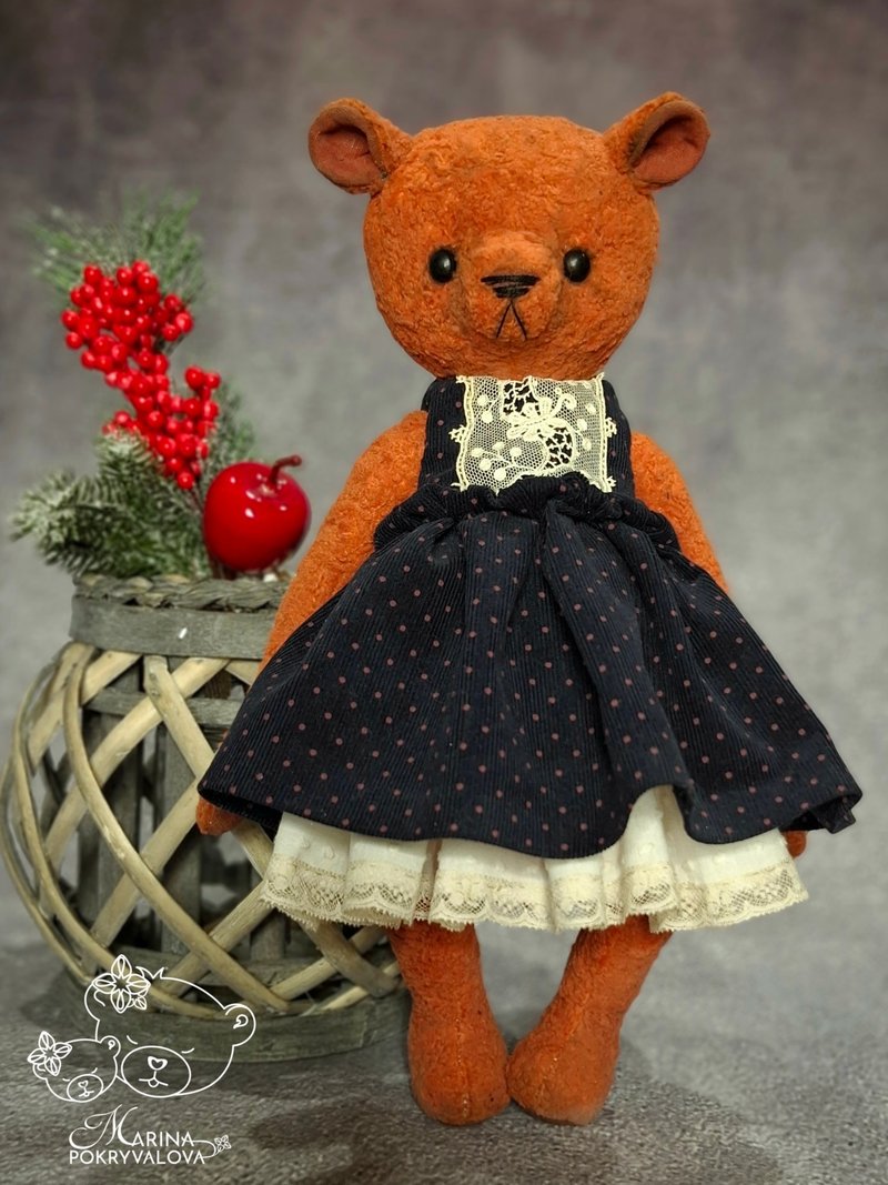 Red teddy bear Plush bear in dress - 玩偶/公仔 - 其他材質 紅色