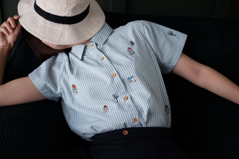Home Shirt 家 : Green 綠色 - 女上衣/長袖上衣 - 繡線 綠色