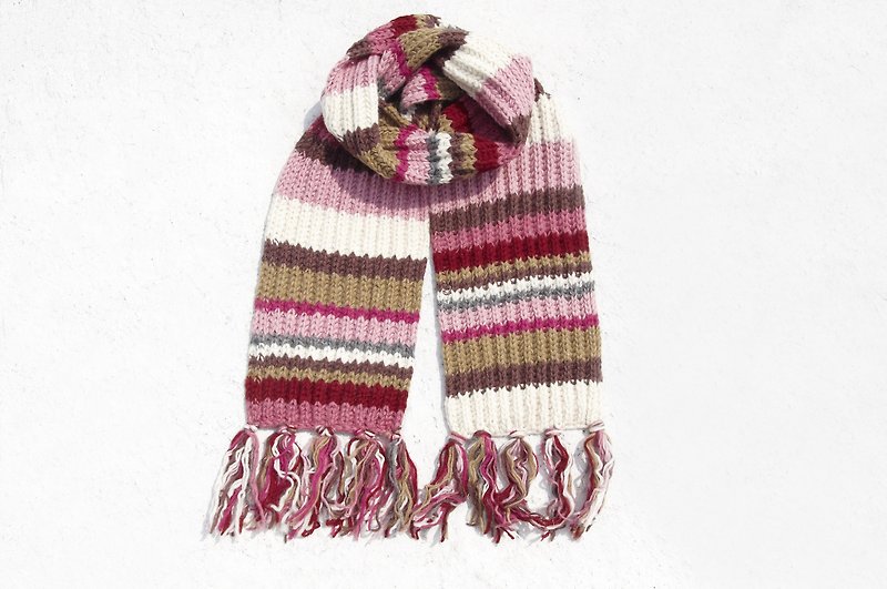 Christmas gifts limited to a hand-woven pure wool scarves / knitted scarves / hand-woven striped scarves / hand knitted scarves (made in nepal) - strawberry tastes - ผ้าพันคอ - ขนแกะ สึชมพู