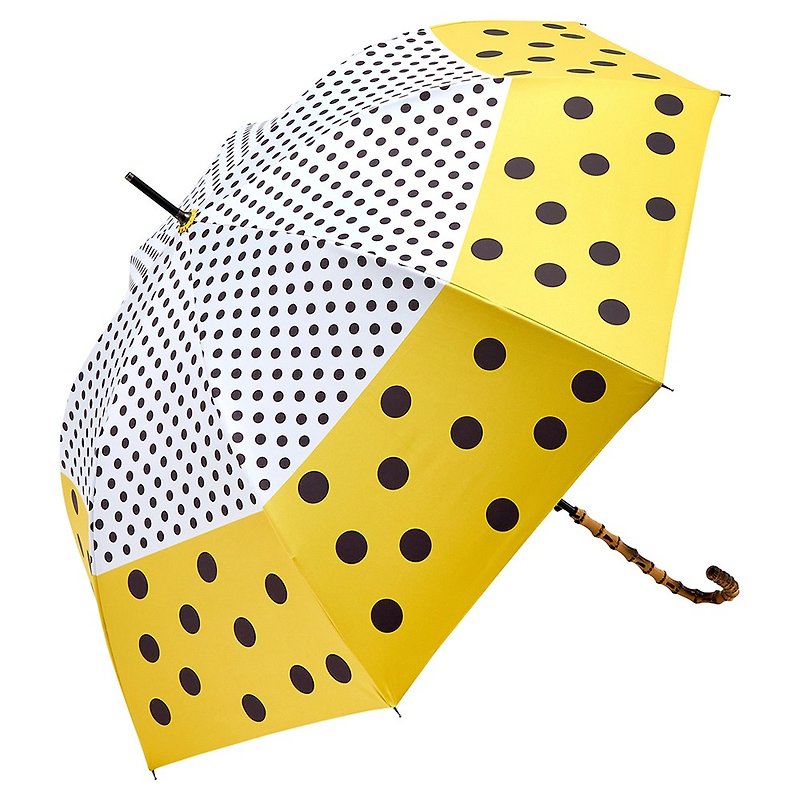 Pop style dot anti UV bamboo curved handle straight umbrella - Umbrellas & Rain Gear - Other Materials Multicolor