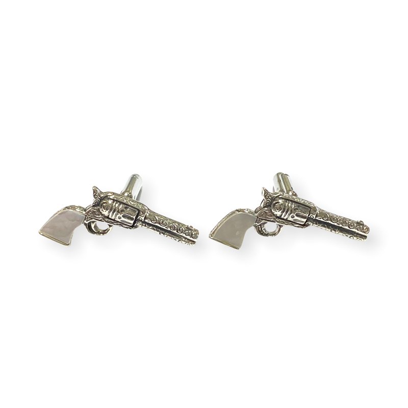 Victorian Style Revolver Mother of Pearl Cufflinks 925 Sterling Silver Mens Gift - 袖扣 - 純銀 銀色