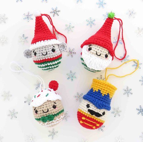 CrochetGiftsShop Set 4 in 1 Crochet Pattern Christmas Nutcracker, Gnome, Gingerbread man, Mouse.