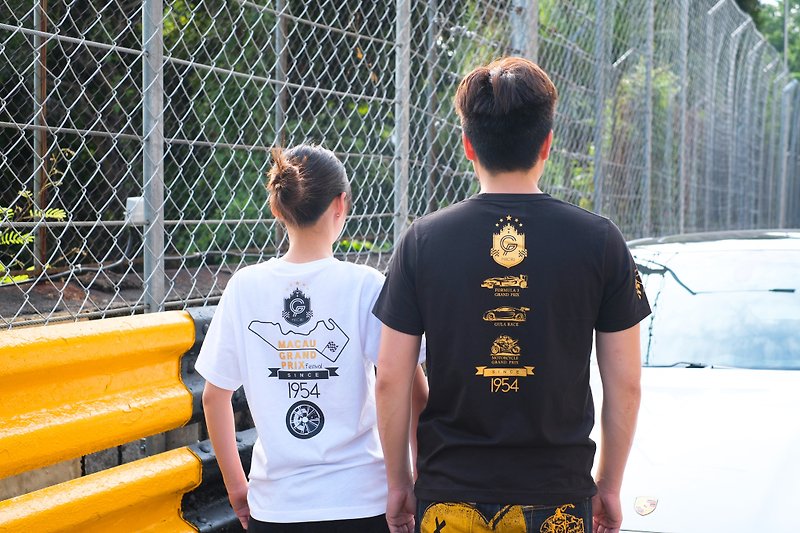 純棉半袖Omoon 原創澳門格蘭披治大賽車 紀念品T-shirt - T 恤 - 棉．麻 白色