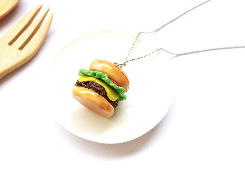 Hamburger necklace - 項鍊 - 黏土 橘色