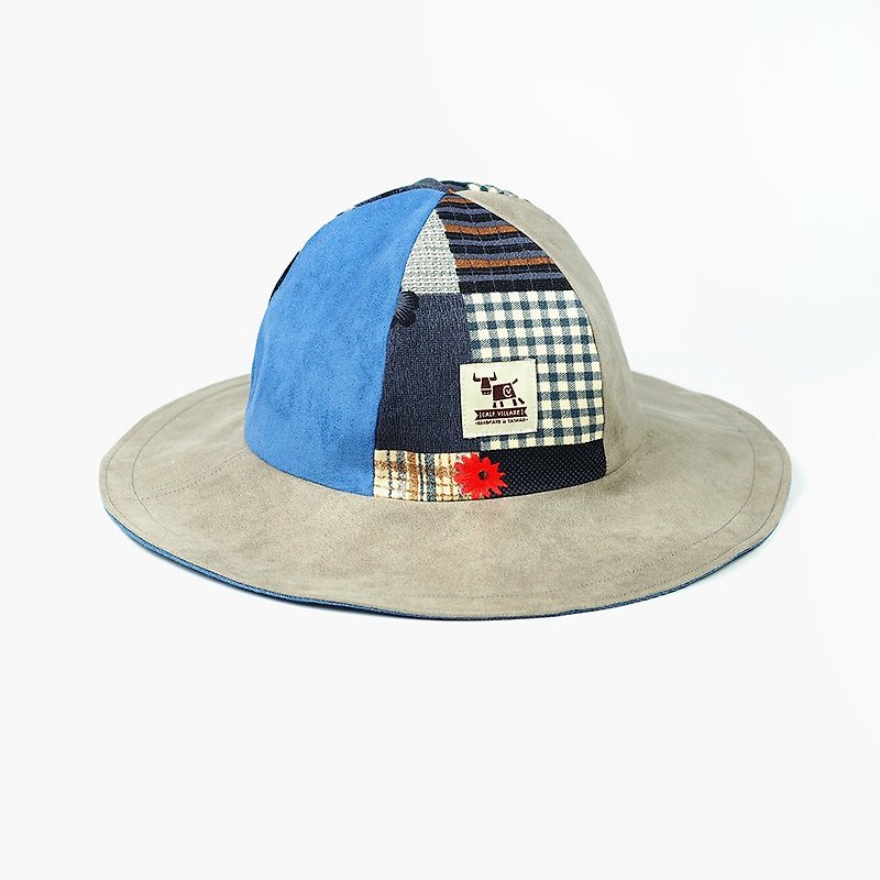 小牛村 獨創小火山帽 遮陽 帽子 Vintage 復古【和風蔥紗】MH-21 - 帽子 - 棉．麻 藍色
