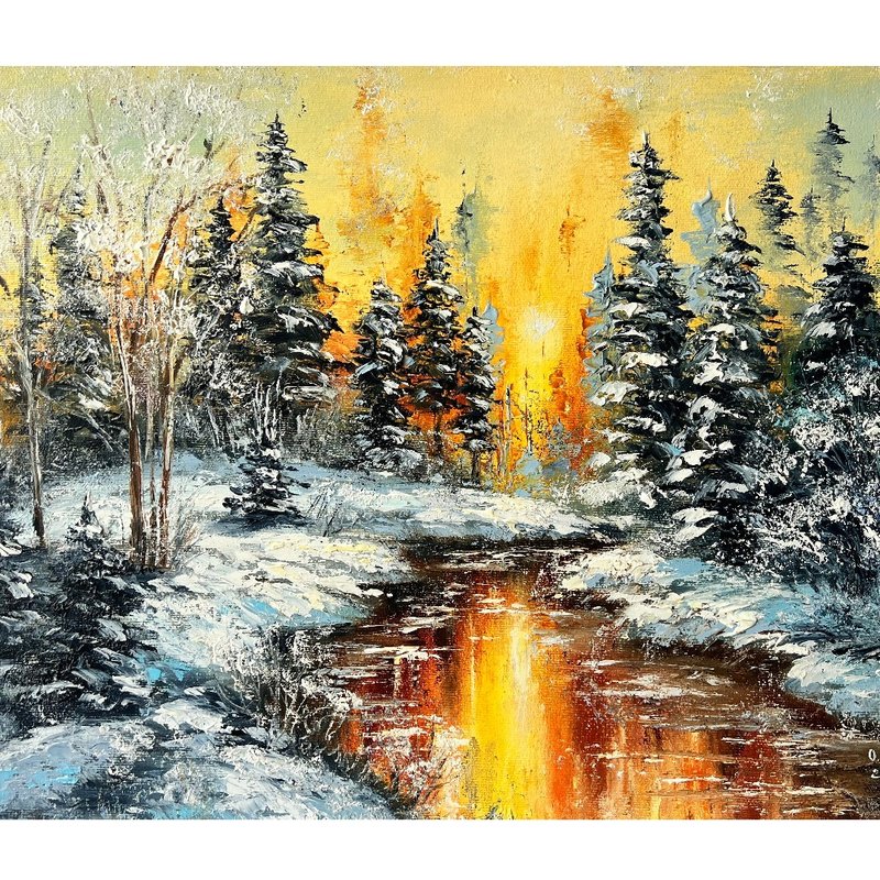 Winter Painting Landscape Art Original Artwork 50x60 cm/ 20x24 inch - 海報/掛畫/掛布 - 棉．麻 多色