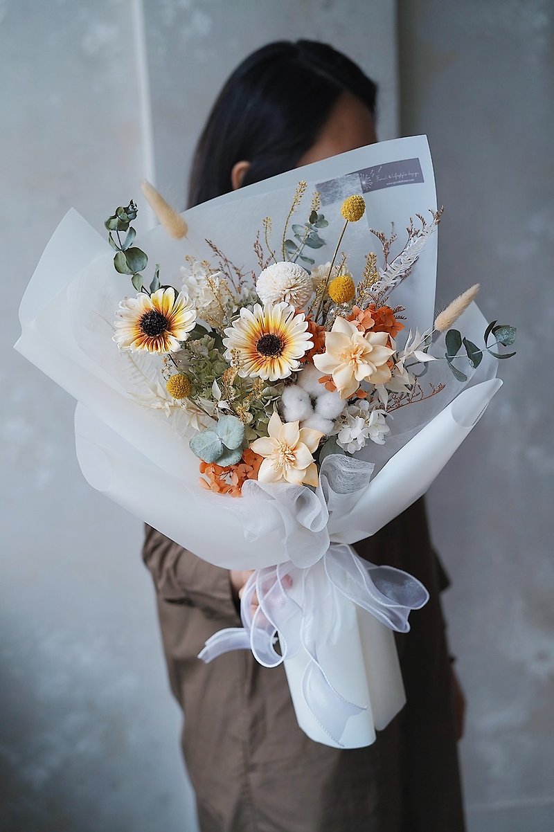 【GOODLILY flower】エターナルサンフラワーブーケ 誕生日プレゼント エターナルフラワー ドライフラワー - ドライフラワー・ブーケ - 寄せ植え・花 イエロー