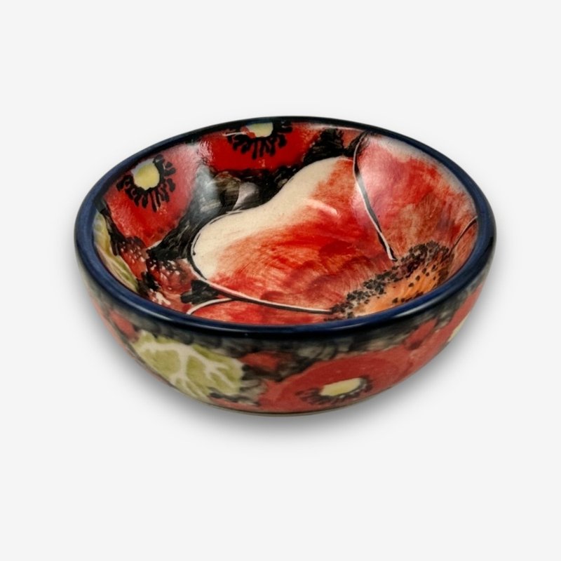 波蘭手繪手工陶-醬料碗 7cm 赤霞花語系列 - 碗 - 陶 紅色