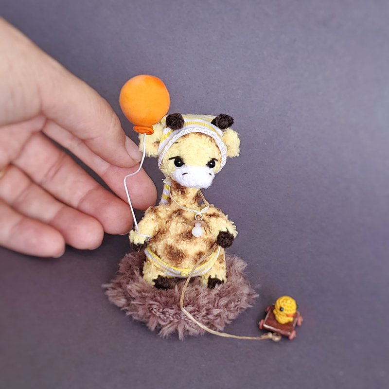 Ooak artist mini stuffed Giraffe. Dollhouse miniature. Doll pet. Microtoysby - Stuffed Dolls & Figurines - Cotton & Hemp Orange