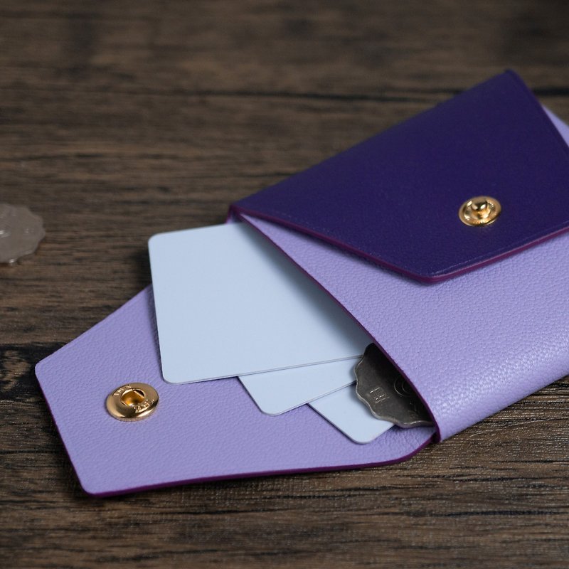 皮革命 | 【自選配色】幾何拼色散紙包 - 零錢包/小錢包 - 真皮 紫色