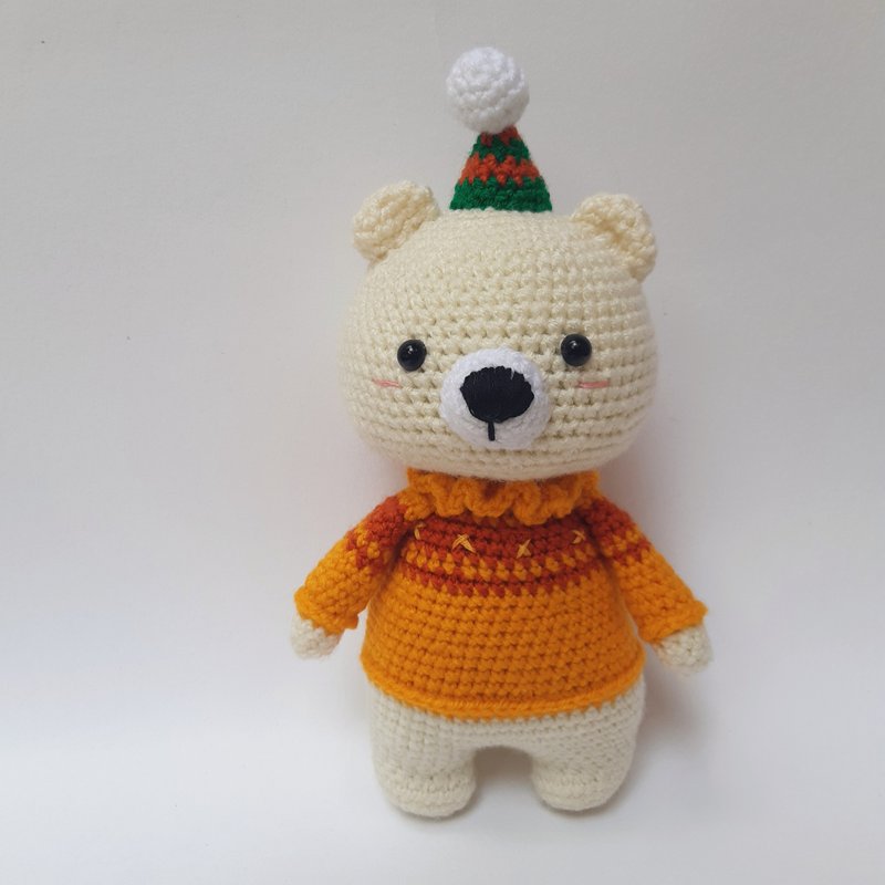 Hand Crochet Funny Clown the Bear Stuffed Toys Animals Christmas Gift Knit - ของเล่นเด็ก - อะคริลิค ขาว