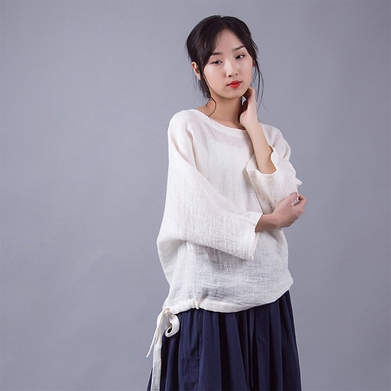 Pure linen jacquard shirt blouse - จัมพ์สูท - ผ้าฝ้าย/ผ้าลินิน 