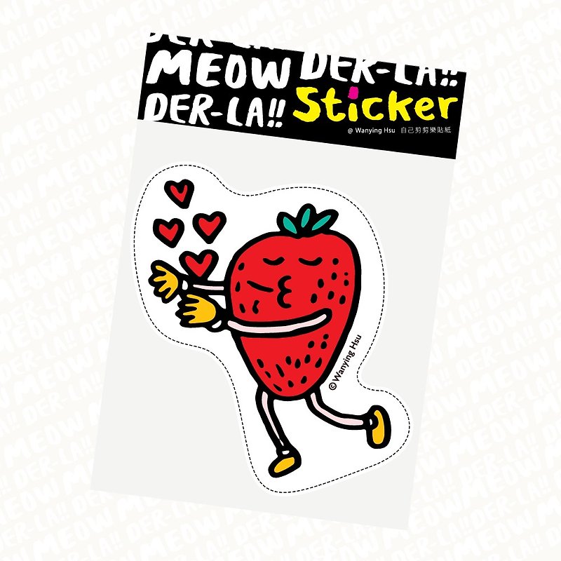 Wanying Hsu, the cat goes down and cuts the suitcase sticker "Strawberry KISS" - Stickers - Paper 