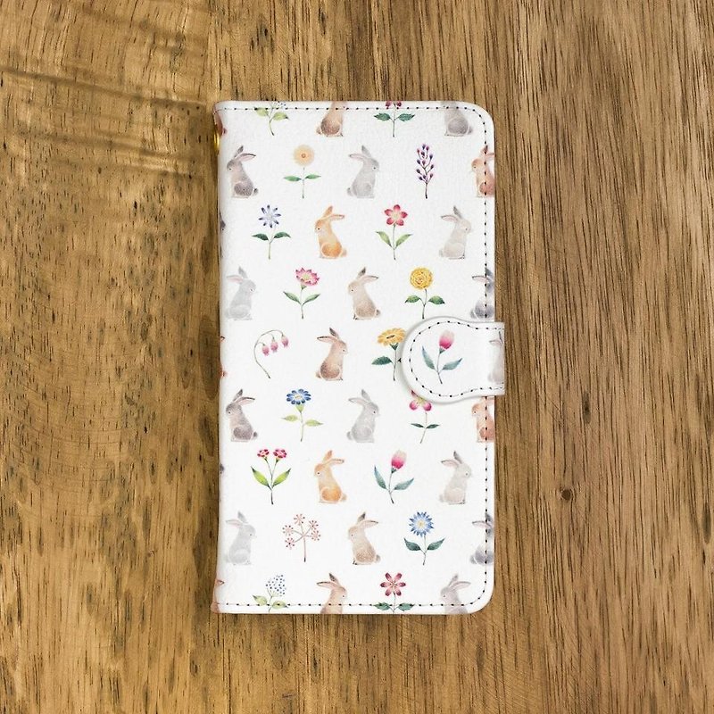 Fragments of the picture book. Notebook type Sumahokesu "rabbit Children and colorful flowers" TSC-121 - Phone Cases - Plastic Khaki