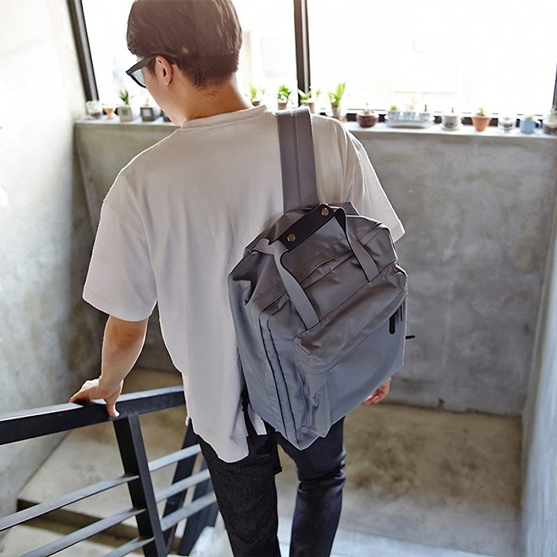 Korea ithinkso small travel square dual-use bag -BlueGray OVERNIGHT BACKPACK - กระเป๋าเป้สะพายหลัง - เส้นใยสังเคราะห์ 