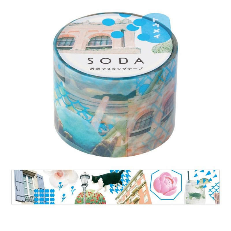 【HITOTOKI 】SODA 透明PET卷狀膠帶 30MM 寫真 - 紙膠帶/和紙/PET - 其他材質 多色