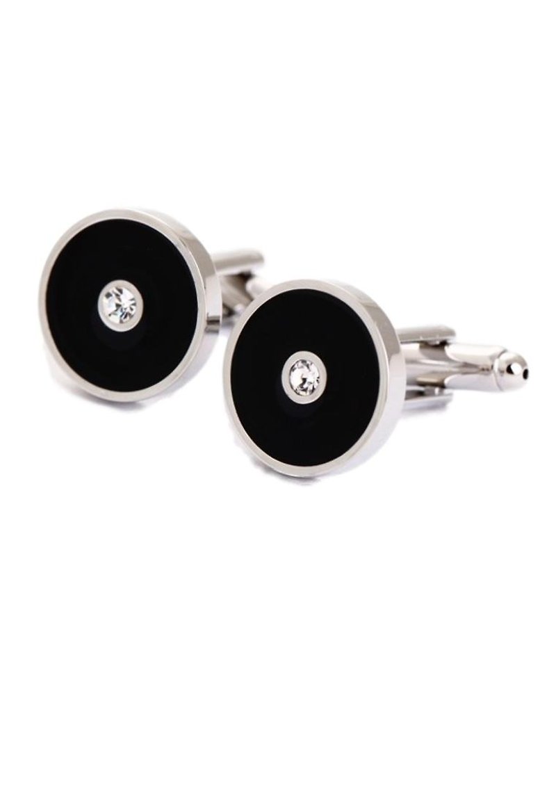 Kings Collection Black Round Cufflinks with Diamond KC10025 Black - Cuff Links - Other Metals Black