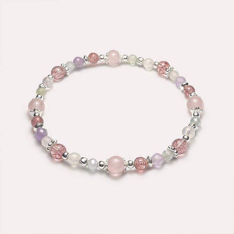 Strawberry Quartz Rose Quartz Lavender Amethyst 925 Sterling Silver Bracelet - Bracelets - Gemstone Pink