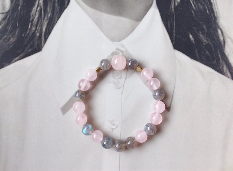 [Girl's] rebellious Bronze bracelet rose quartz labradorite - Bracelets - Crystal 