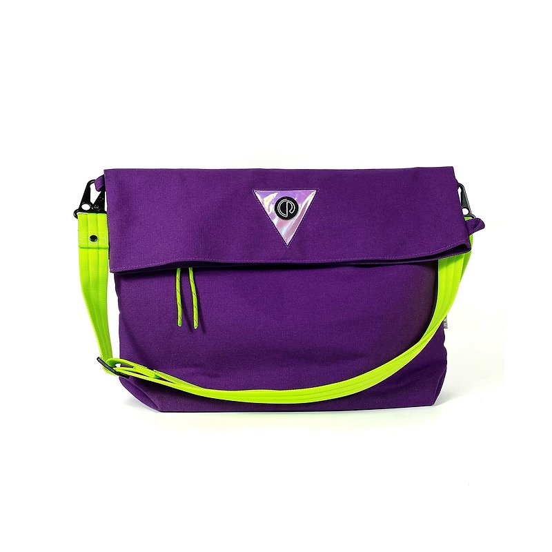 CINDERACHEL 2021FW Japanese canvas HANDMADE clamshell messenger bag first machine color matching - Messenger Bags & Sling Bags - Cotton & Hemp Purple