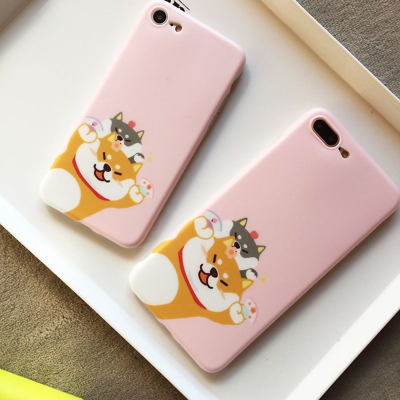 Baise Ding original exclusive Shiba Inu dog pink trick peach blossom iphone6/7/8plus Apple X mobile phone soft shell - เคส/ซองมือถือ - พลาสติก 