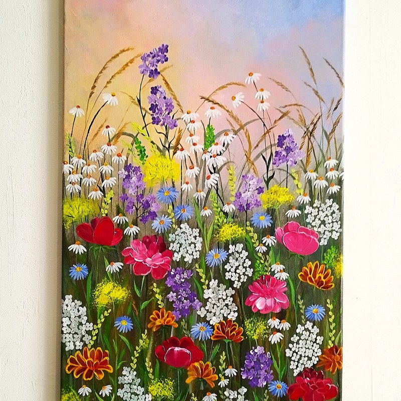 Wildflowers acrylic painting landscape art wall decoration | Artwork - 壁貼/牆壁裝飾 - 壓克力 多色