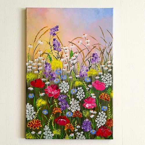 野生の花のアクリル画風景画壁装飾 | アートワーク - ショップ