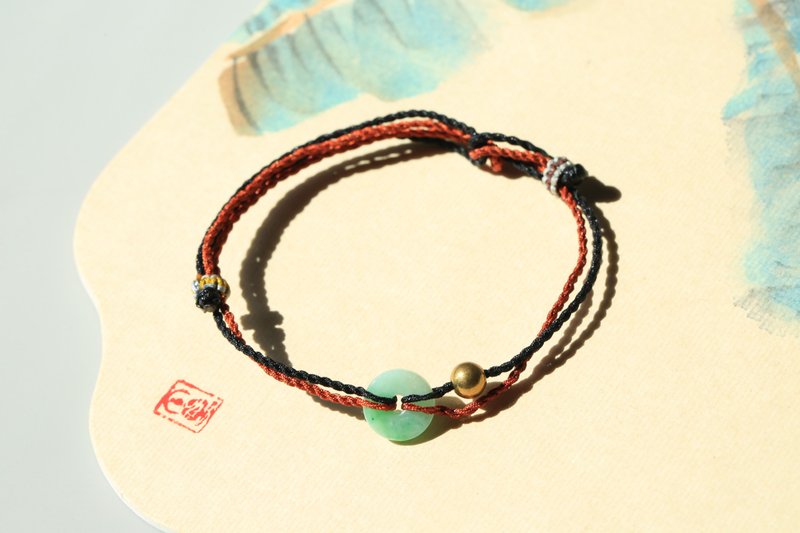 【平安扣】手鏈新中式鬆弛感被它拿捏|焦糖繩+晴水扣/ - 手鍊/手環 - 玉石 綠色